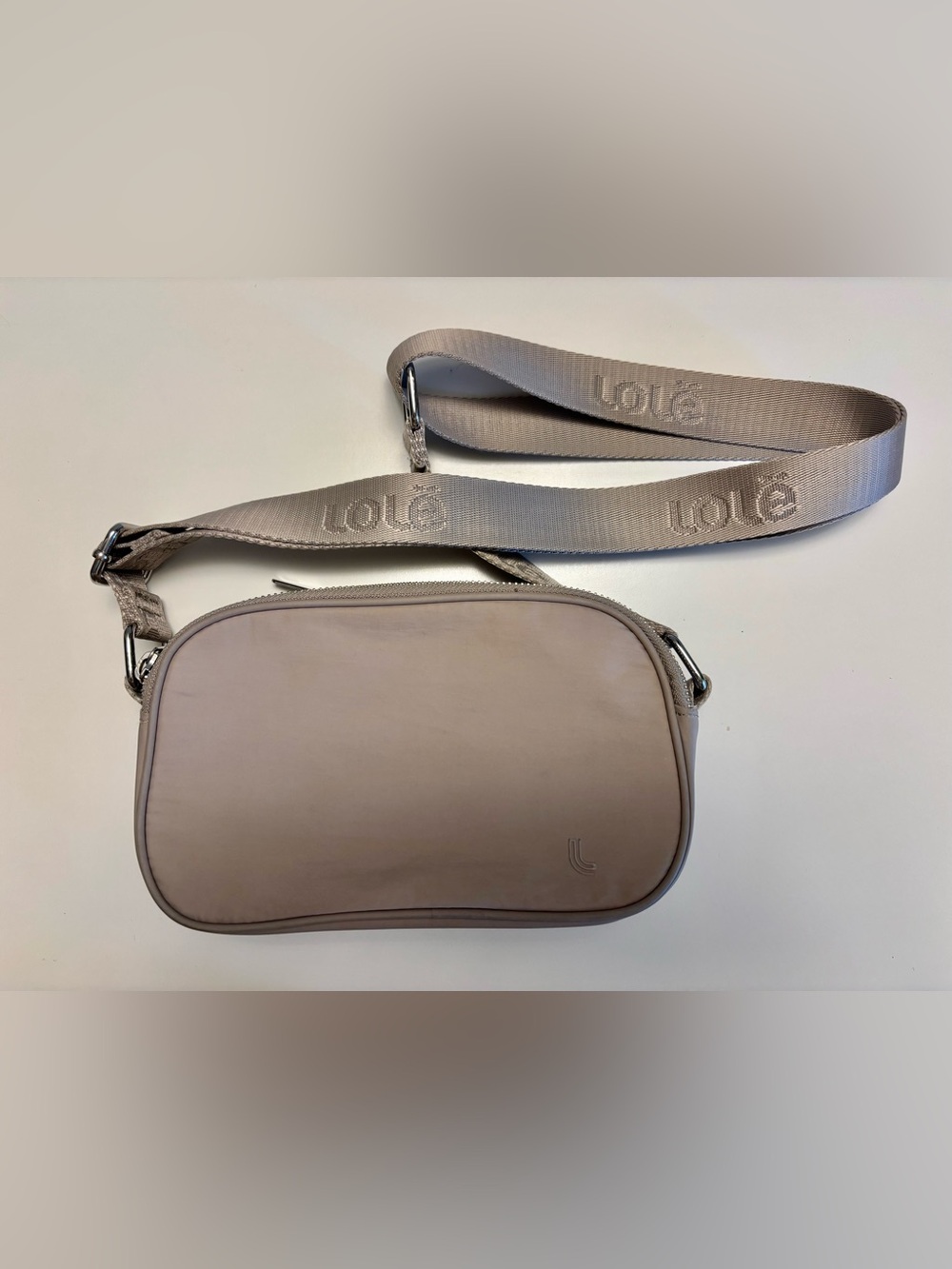 Lole Taupe Crossbody Bag with Logo Strap